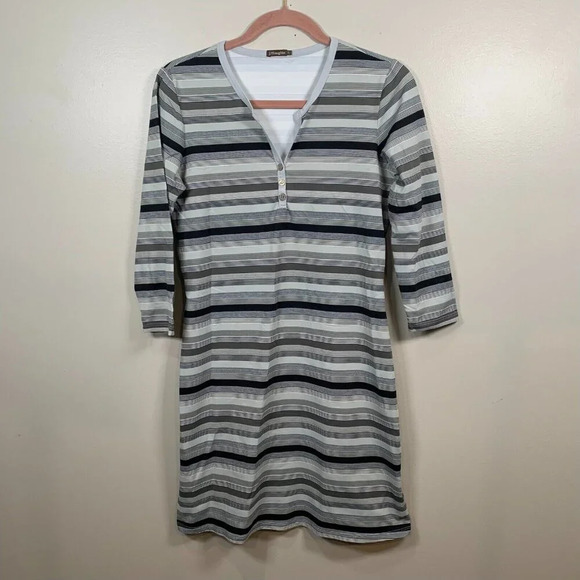 J Mclaughlin Lynn Henley Dress Womens Small Black Gray Stripe Catalina Cloth S - Picture 1 of 7